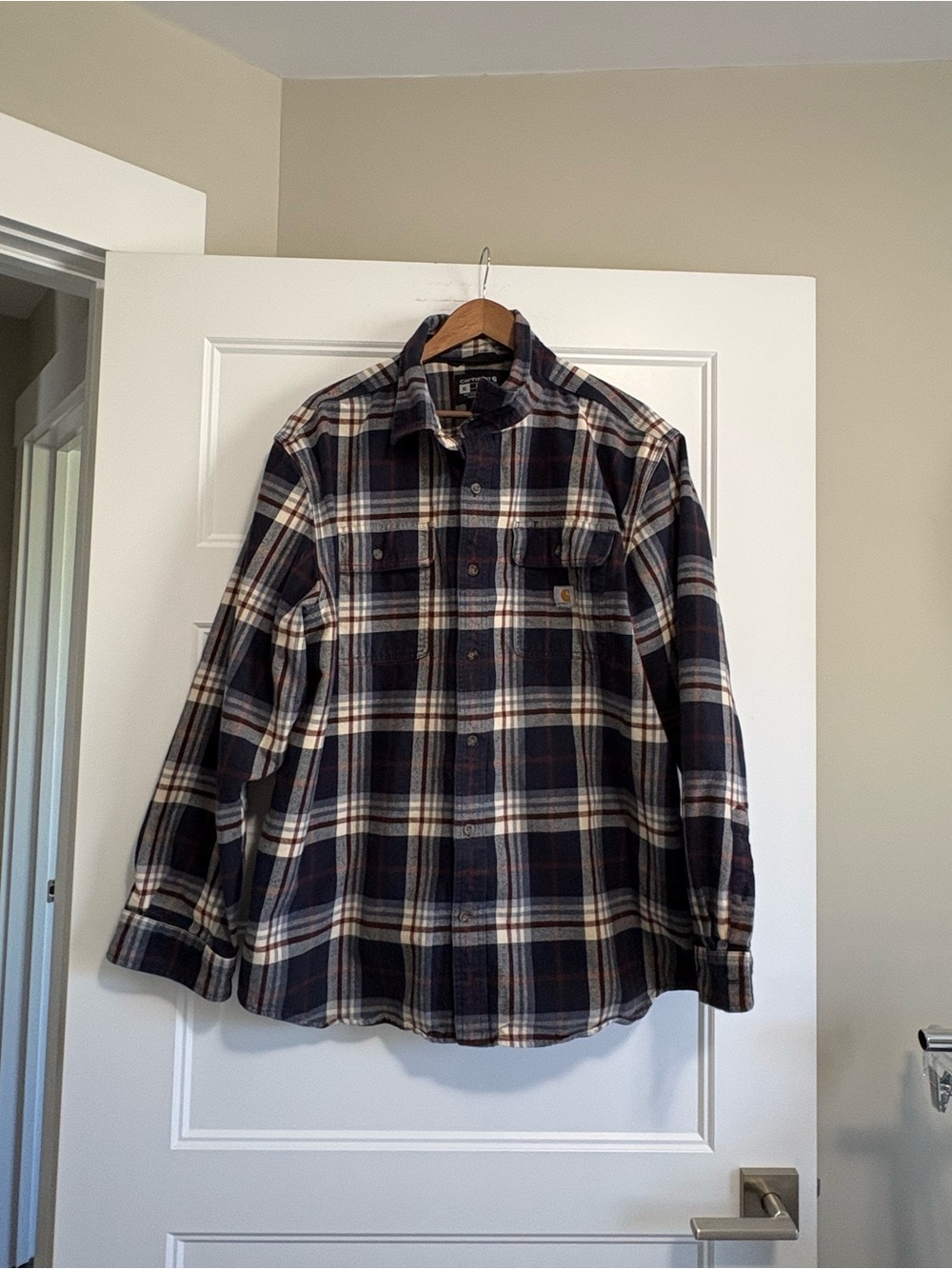 Carhartt Men's Navy Plaid Button-Down Flannel Shirt XL